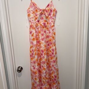 Francesca's Collections Floral Dress in Pink and Orange